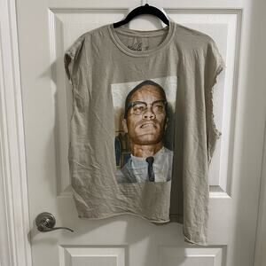 💥Malcolm X Graphic Tee Cut off sleeves Unisex size 2X Tan color freedom